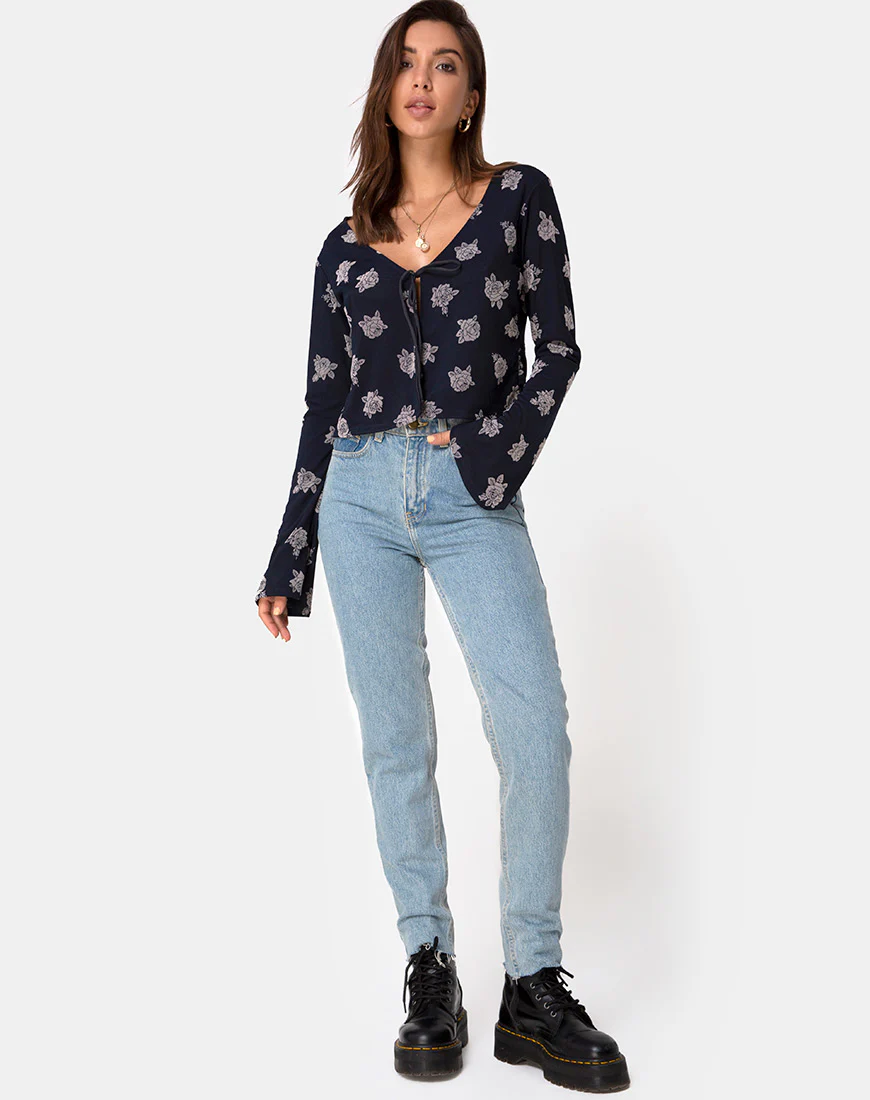 Pique Top in Rose Flock Black Mesh - Image 3