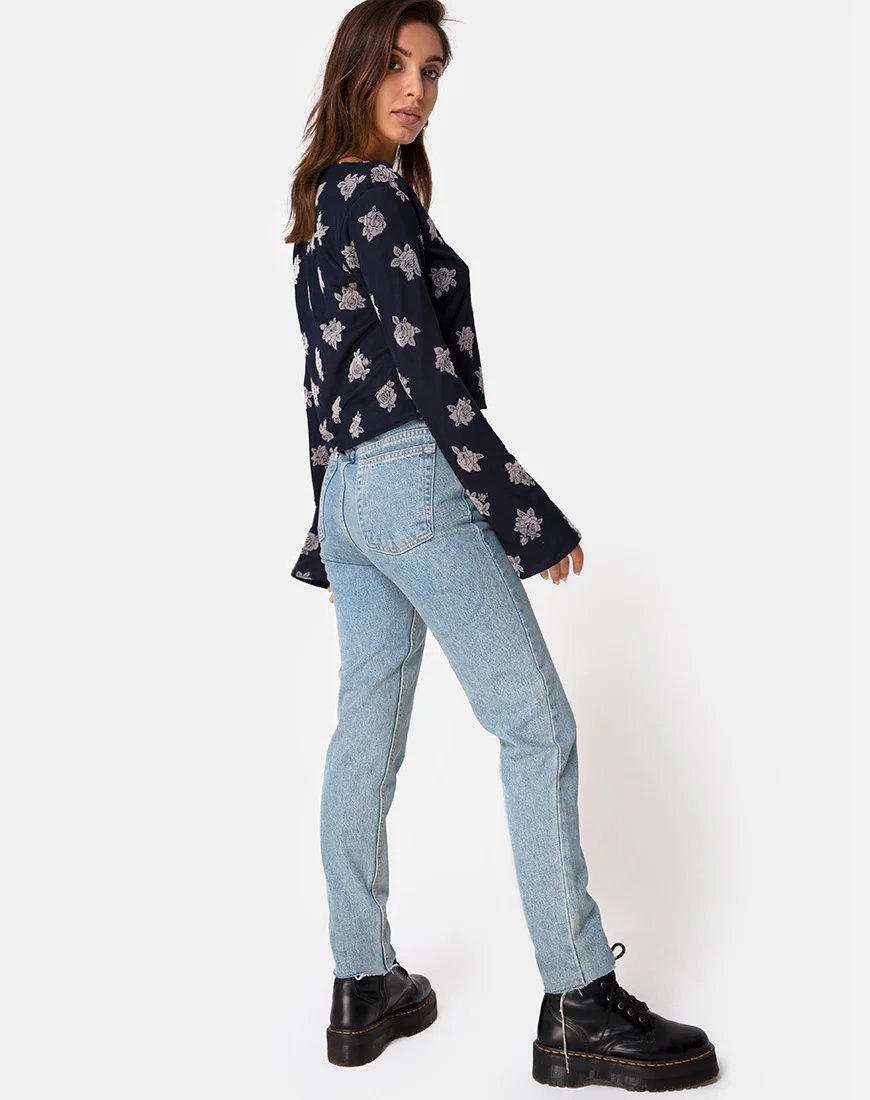 Pique Top in Rose Flock Black Mesh - Image 4