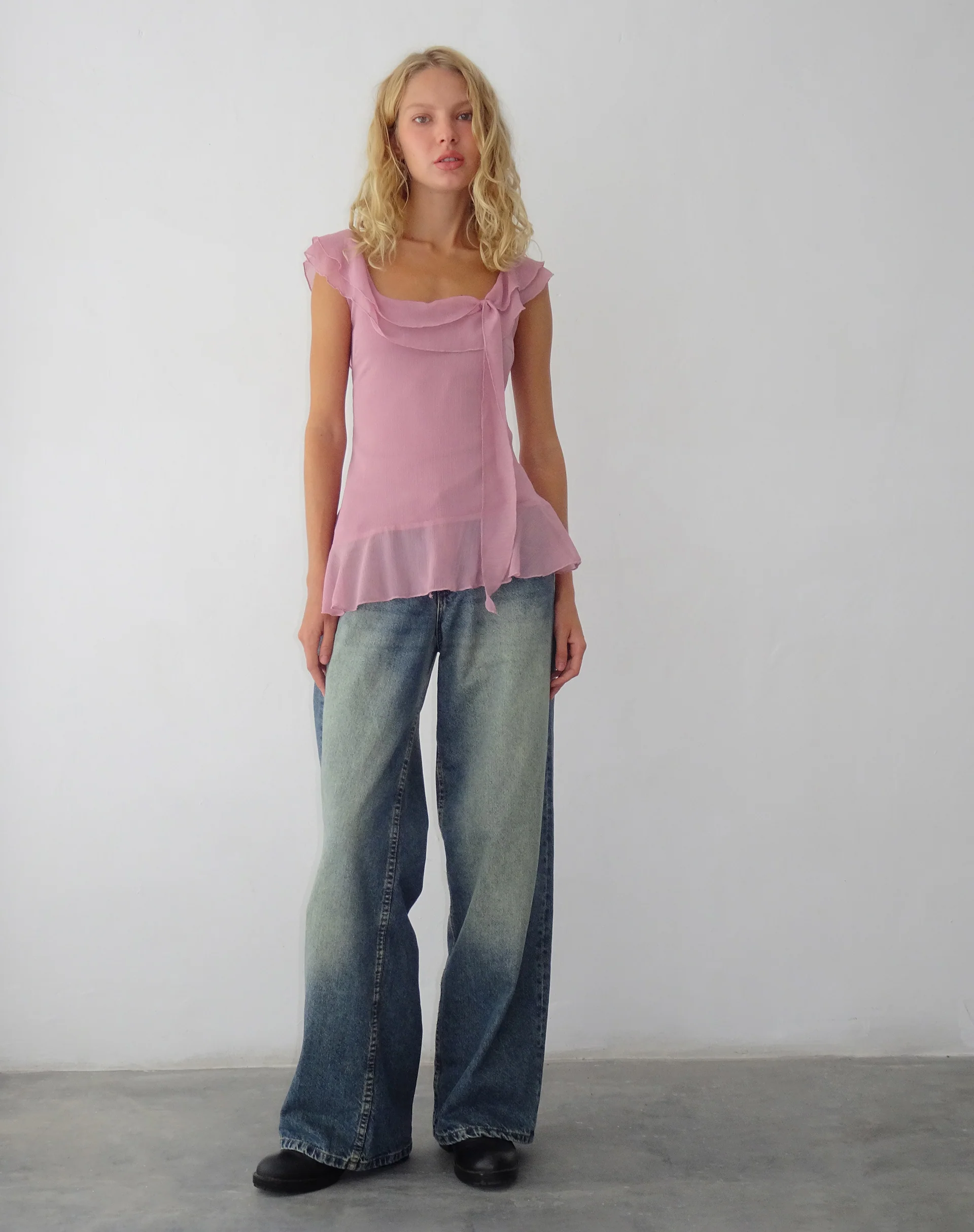 Piro Ruffle Longline Top in Light Plum - Image 3