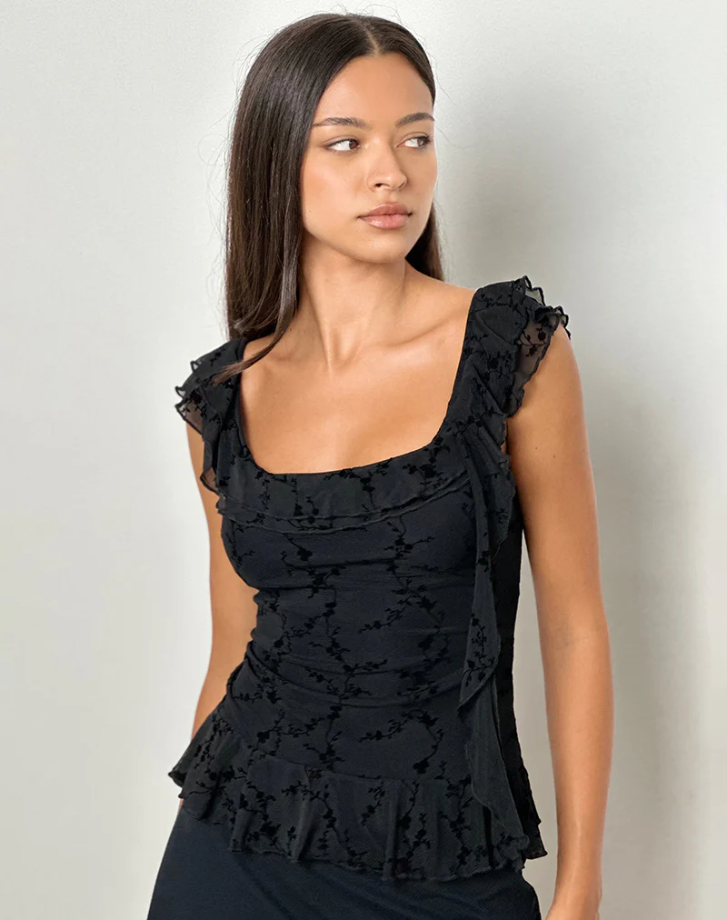 Piroli Top in Vine Flower Black - Image 4