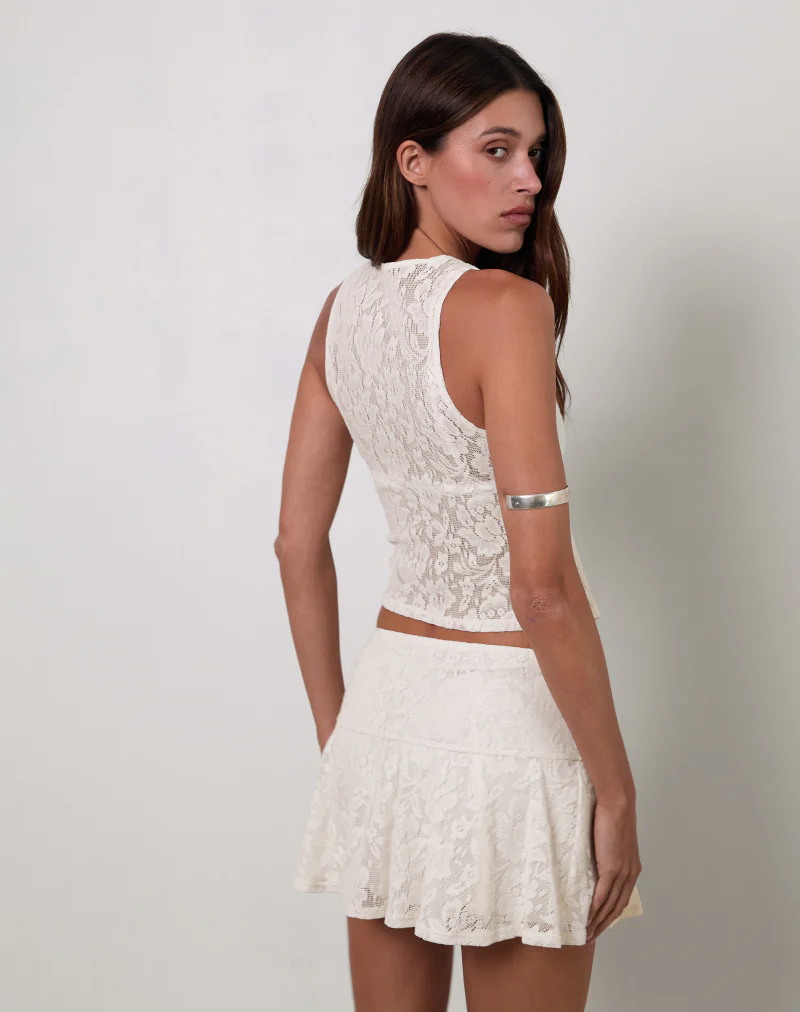 Polovina Sleeveless Top in Hibiscus Crochet Lace Ivory - Image 4