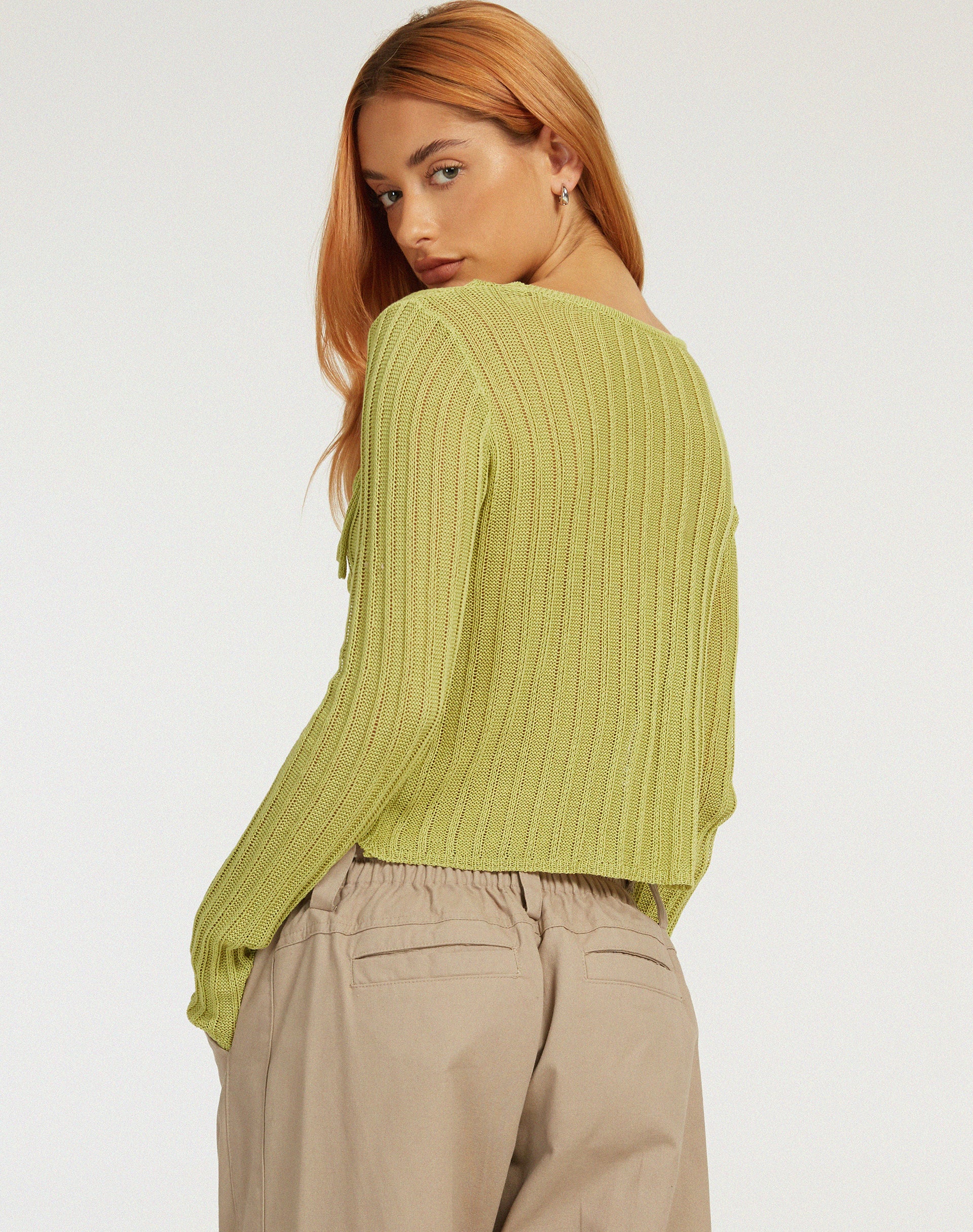 Potina Long Sleeve Cardi in Lime - Image 2
