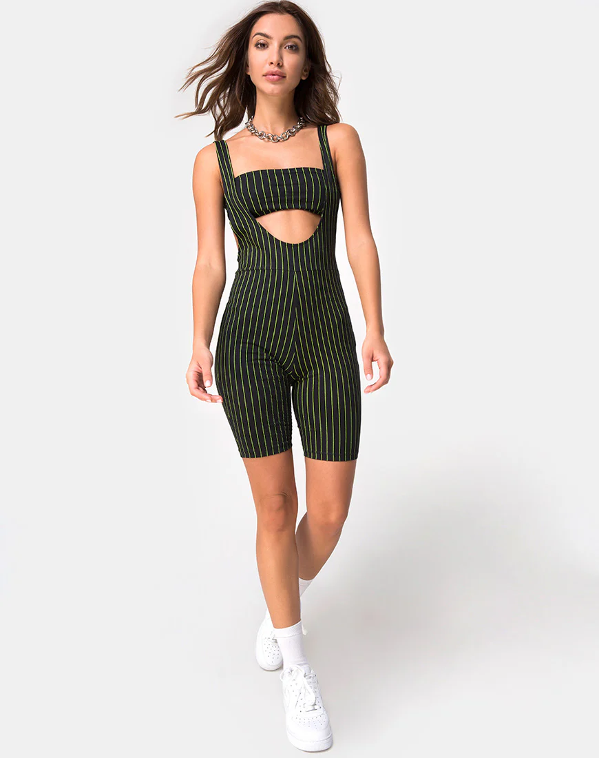Poton Cutout Unitard in Neon Pinstripe - Image 3