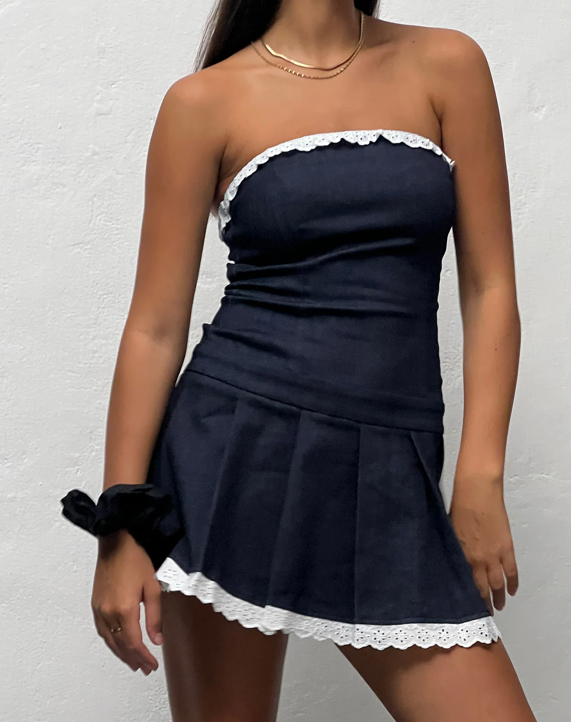 Pramuda Bandeau Mini Dress in Indigo Chambray - Image 3