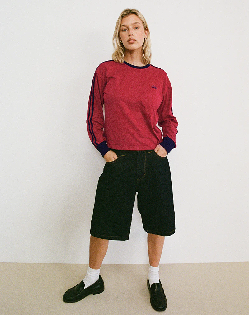 Prata Long Sleeve Top in Adrenaline Red with Navy Binding - Image 3