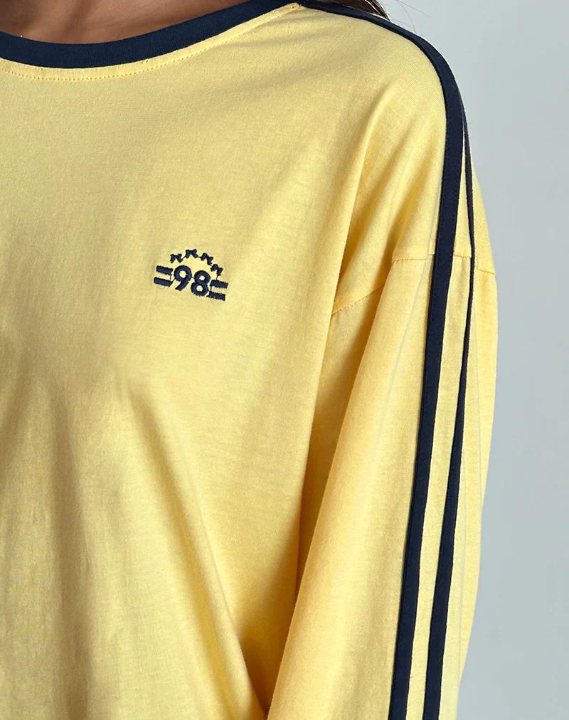 Prata Long Sleeve Top in Lemonade with Navy Binding - Image 3