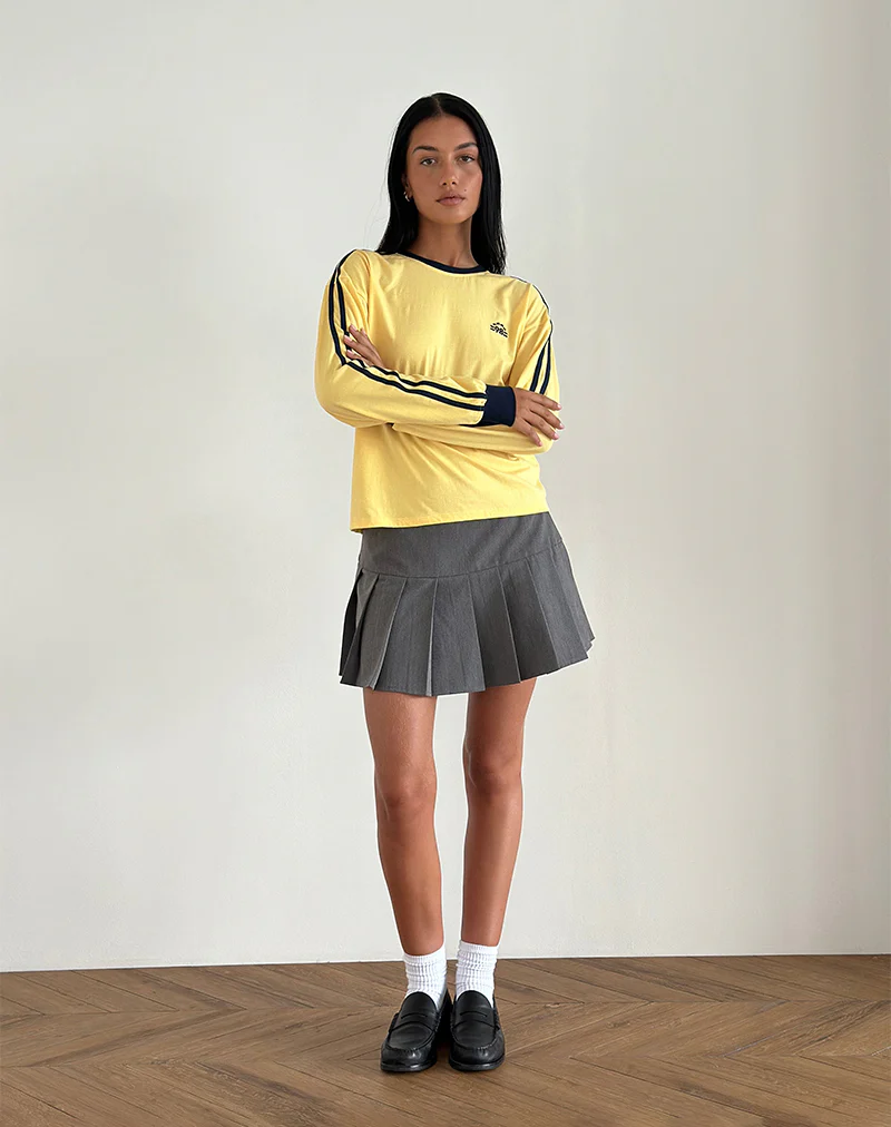 Prata Long Sleeve Top in Lemonade with Navy Binding - Image 4