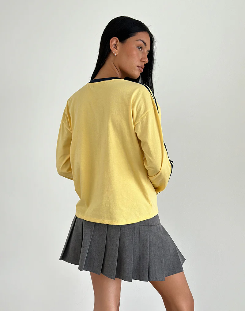 Prata Long Sleeve Top in Lemonade with Navy Binding - Image 5
