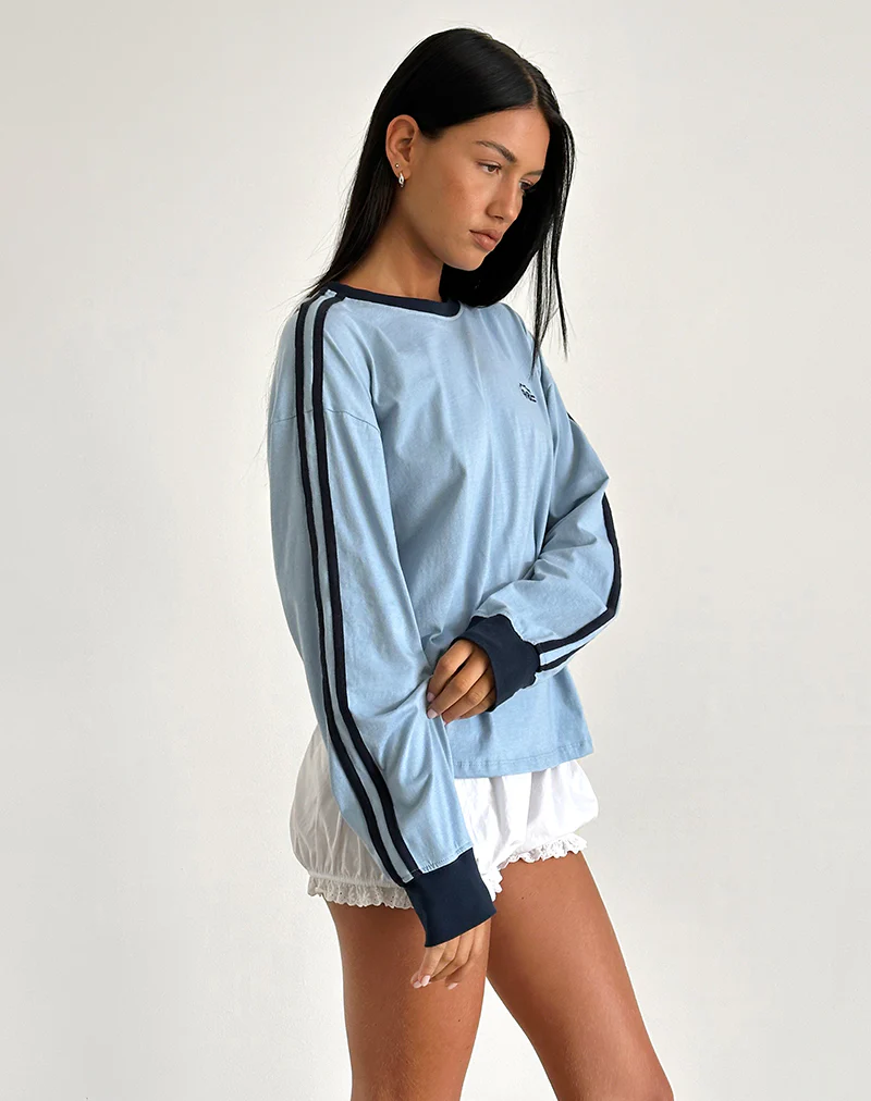 Prata Long Sleeve Top in Nantucket Blue with Navy Binding - Image 2