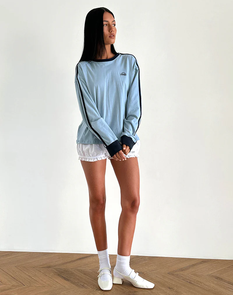 Prata Long Sleeve Top in Nantucket Blue with Navy Binding - Image 4