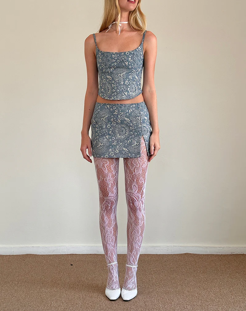 Pravara Mini Skirt in Blue Ornate Print - Image 3
