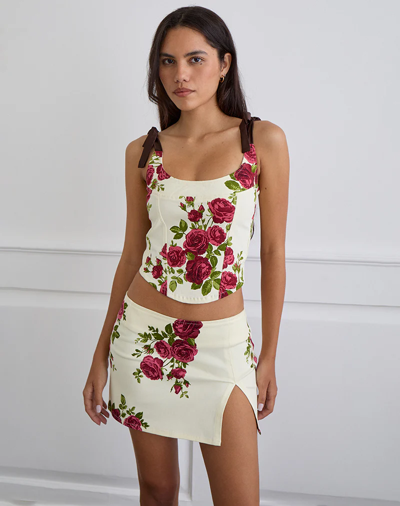 Pravara Mini Skirt in Bouquet Roses Cream - Image 3