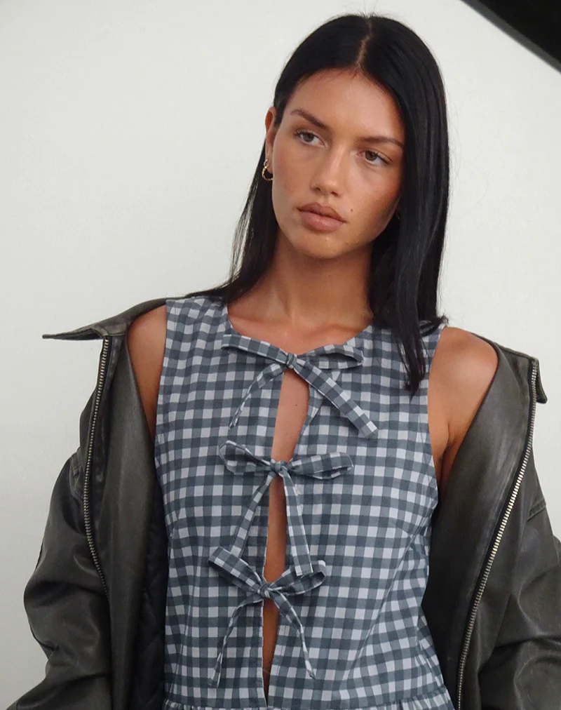Prelith Midi Dress in Black Grey Tonal Gingham - Image 4