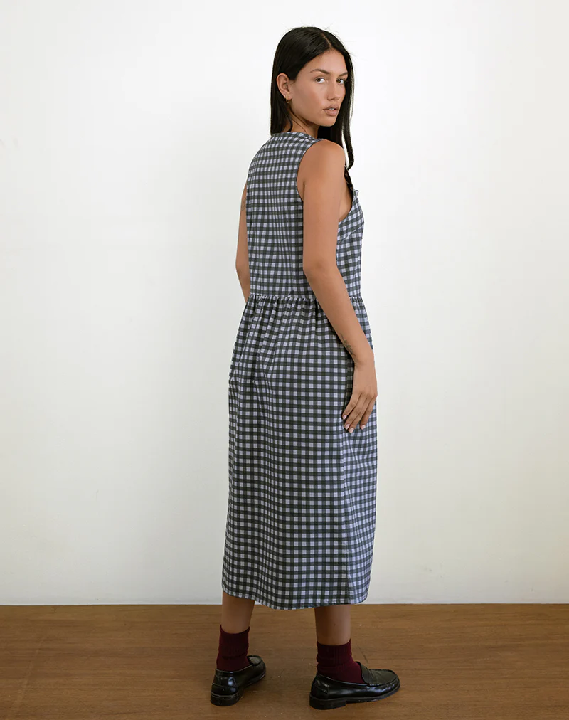 Prelith Midi Dress in Black Grey Tonal Gingham - Image 5