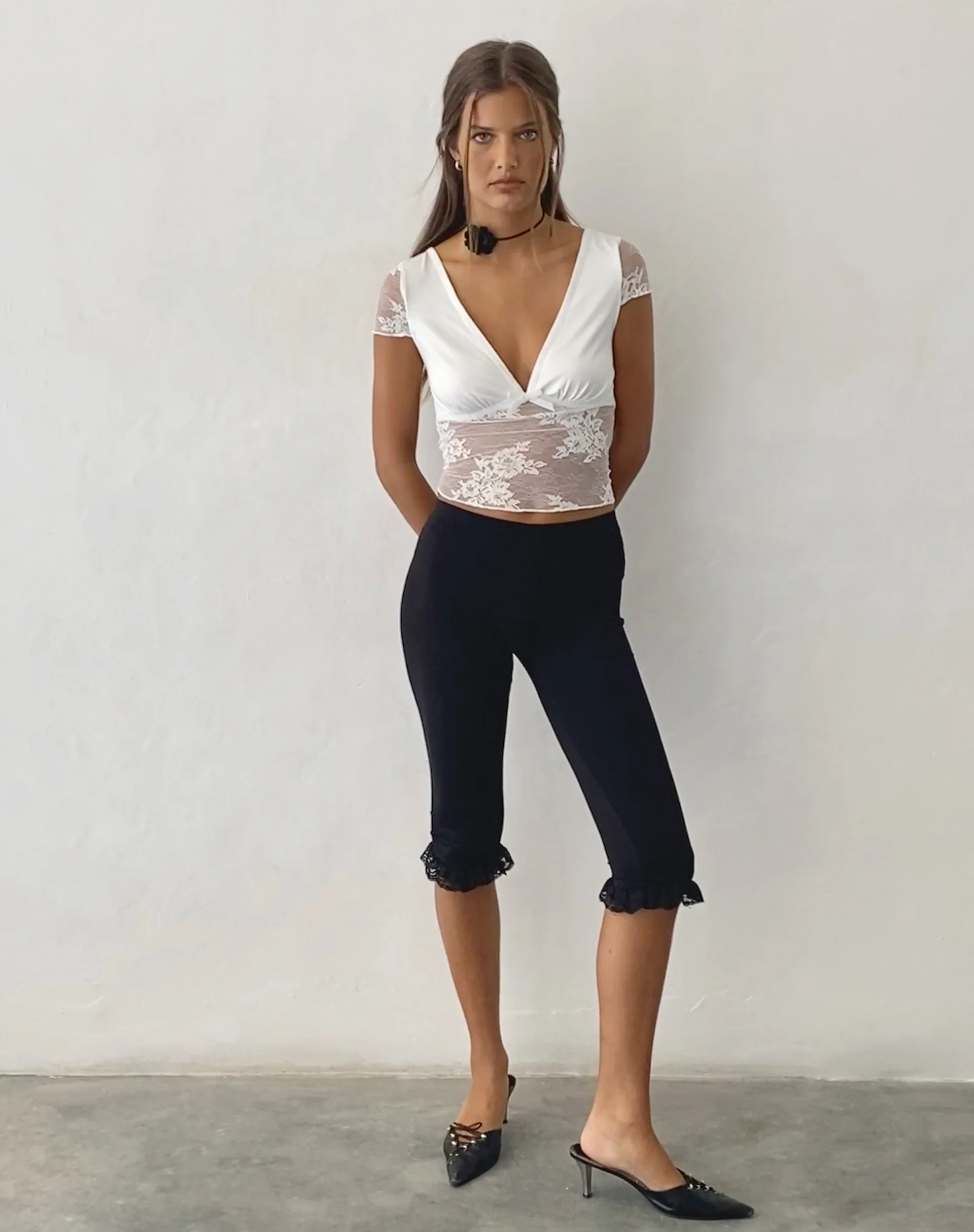 Prili Plunge Top in Lace Ivory - Image 4