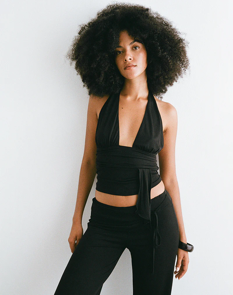 Prilla Halterneck Top in Cupro Black - Image 3