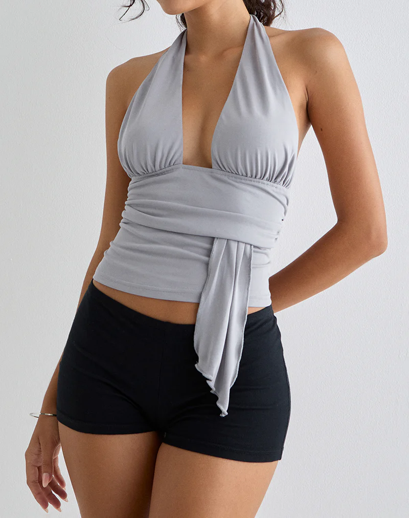 Prilla Halterneck Top in Cupro Grey - Image 2