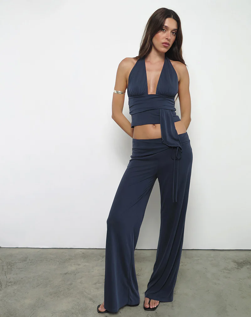 Prilla Halterneck Top in Cupro Ocean Storm - Image 5