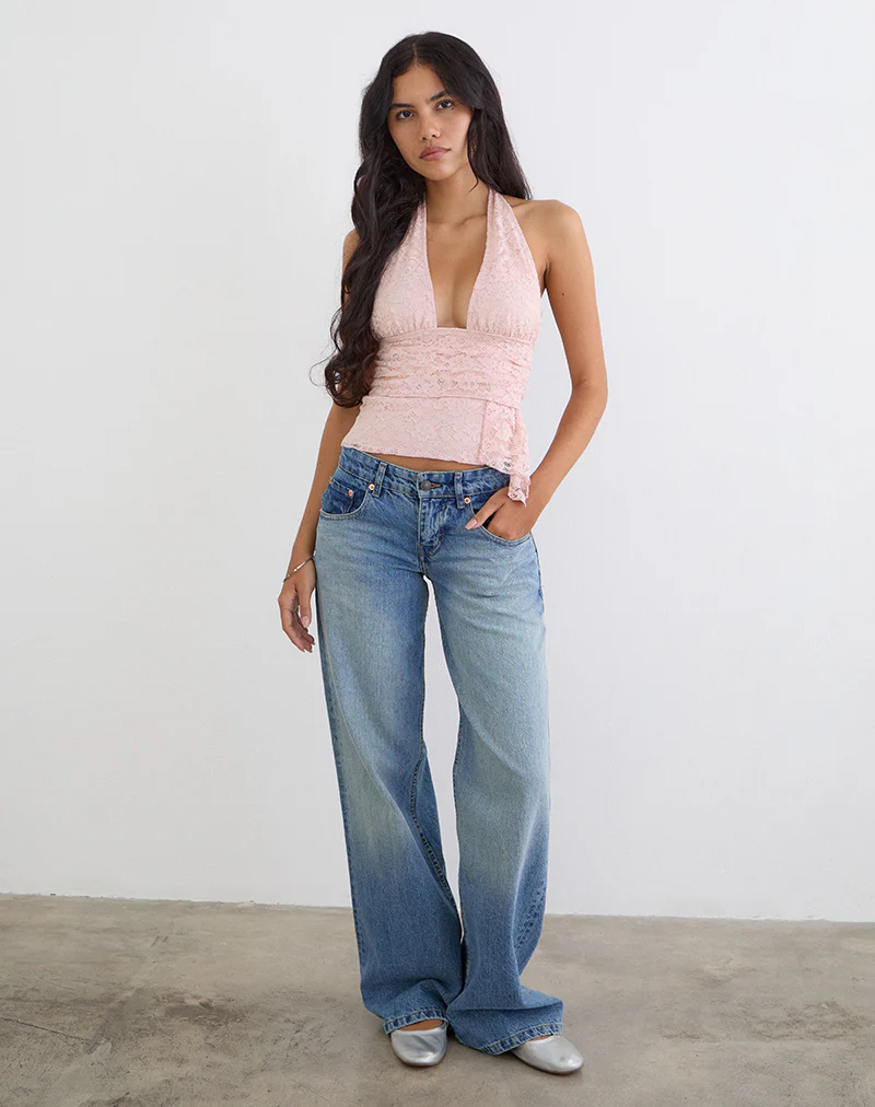 Prilla Halterneck Top in Lace Soft Pink - Image 3