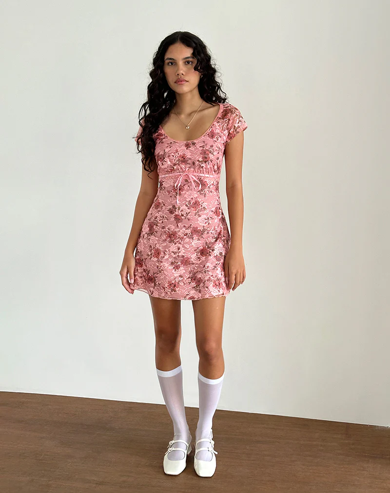 Prinsa Dress in Pink Lace Floral Bloom - Image 5