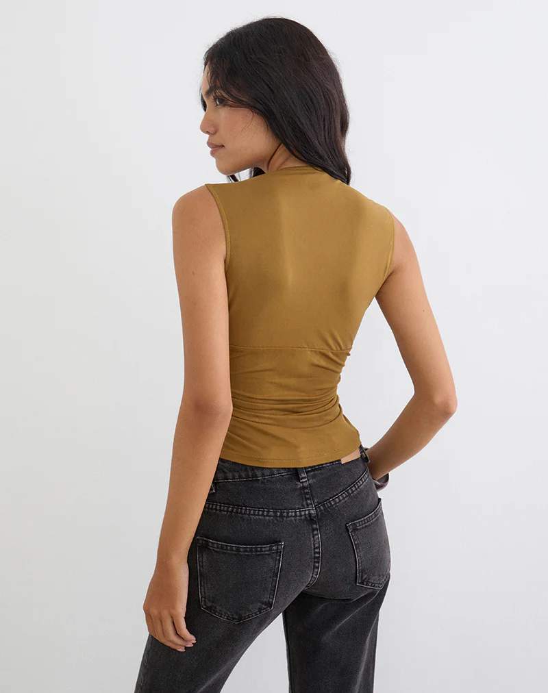 Priska Knotted Top in Cupro Dark Yellow - Image 4