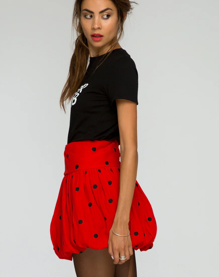 Puff Ball Skirt in Polkadot Red and Black - Image 2