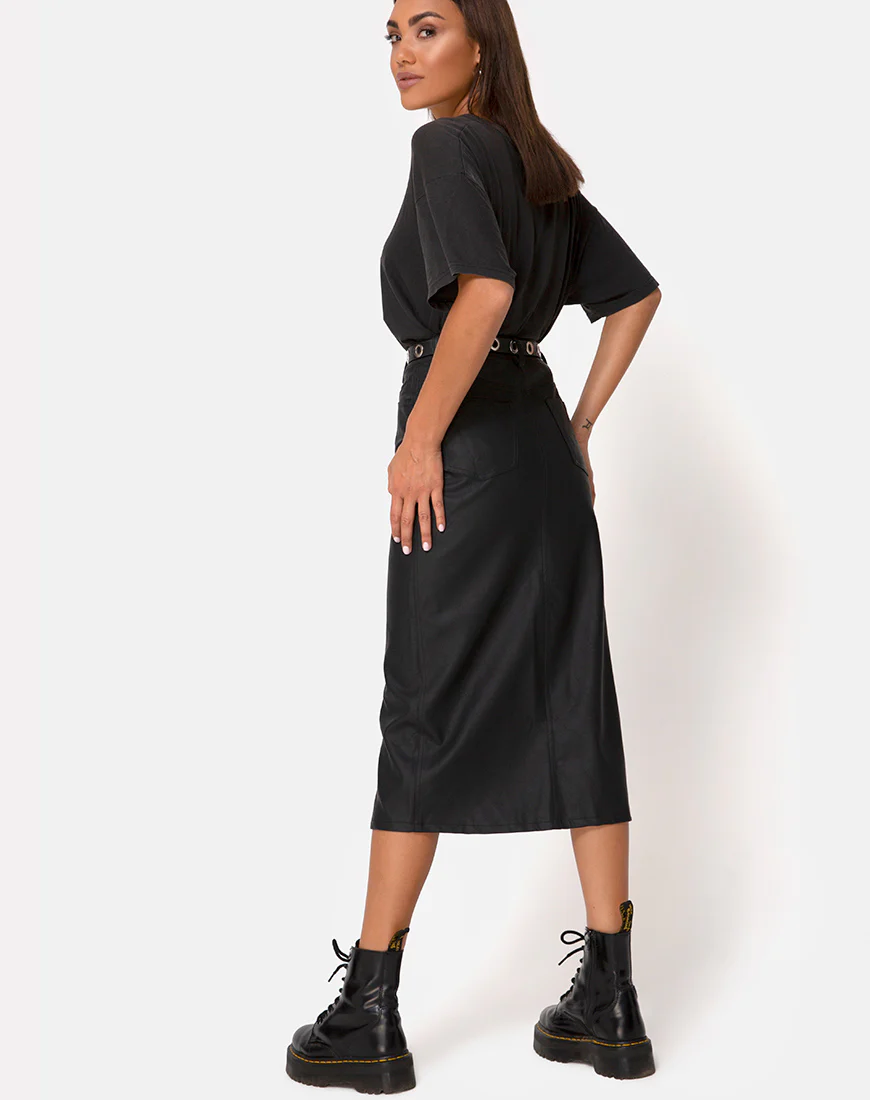 Pyra Midi Skirt in PU Black - Image 2