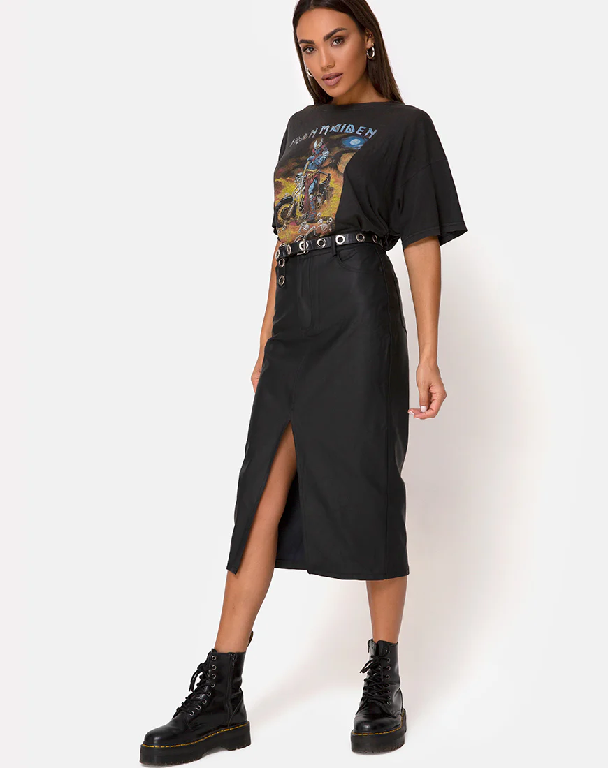 Pyra Midi Skirt in PU Black - Image 3