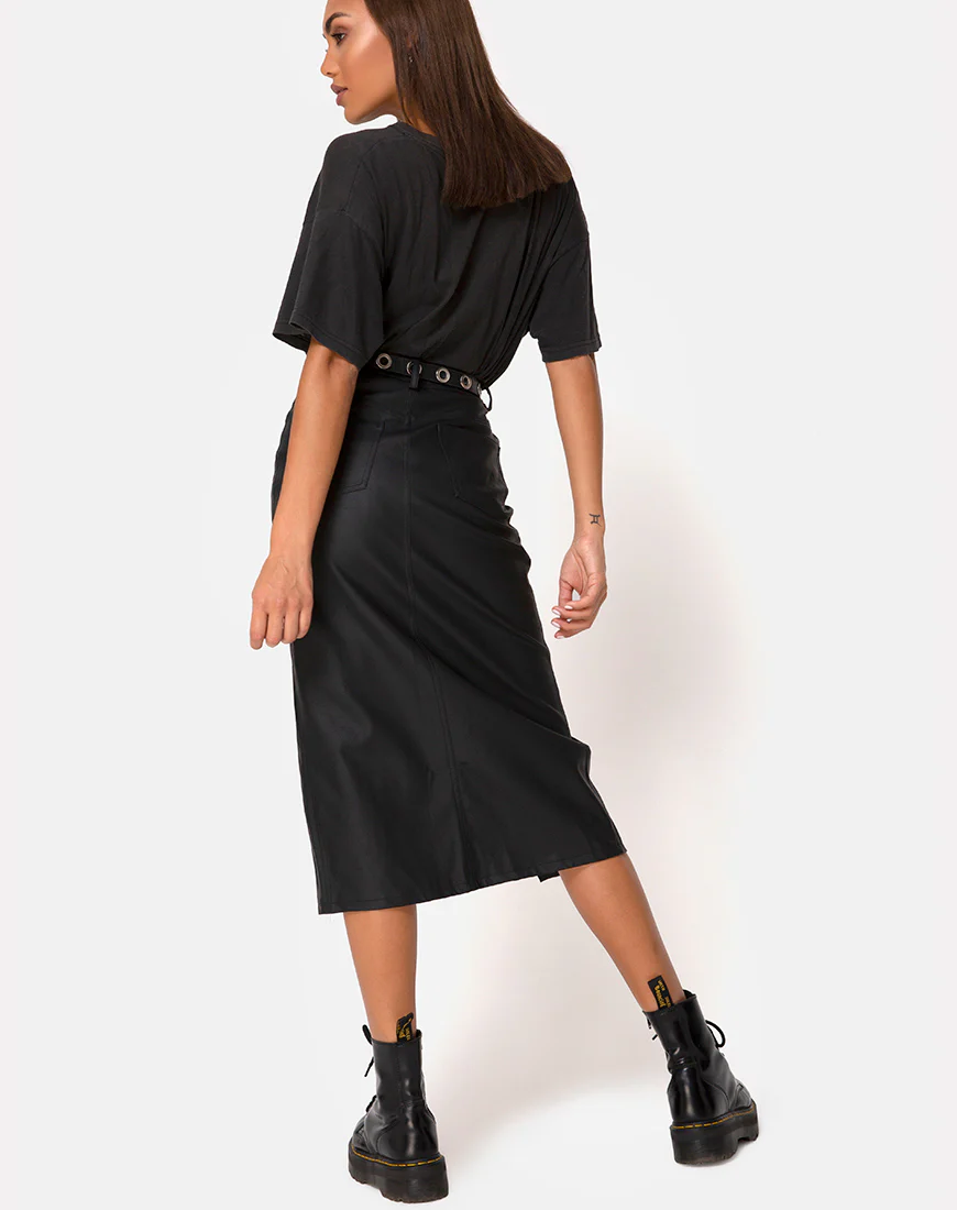 Pyra Midi Skirt in PU Black - Image 4
