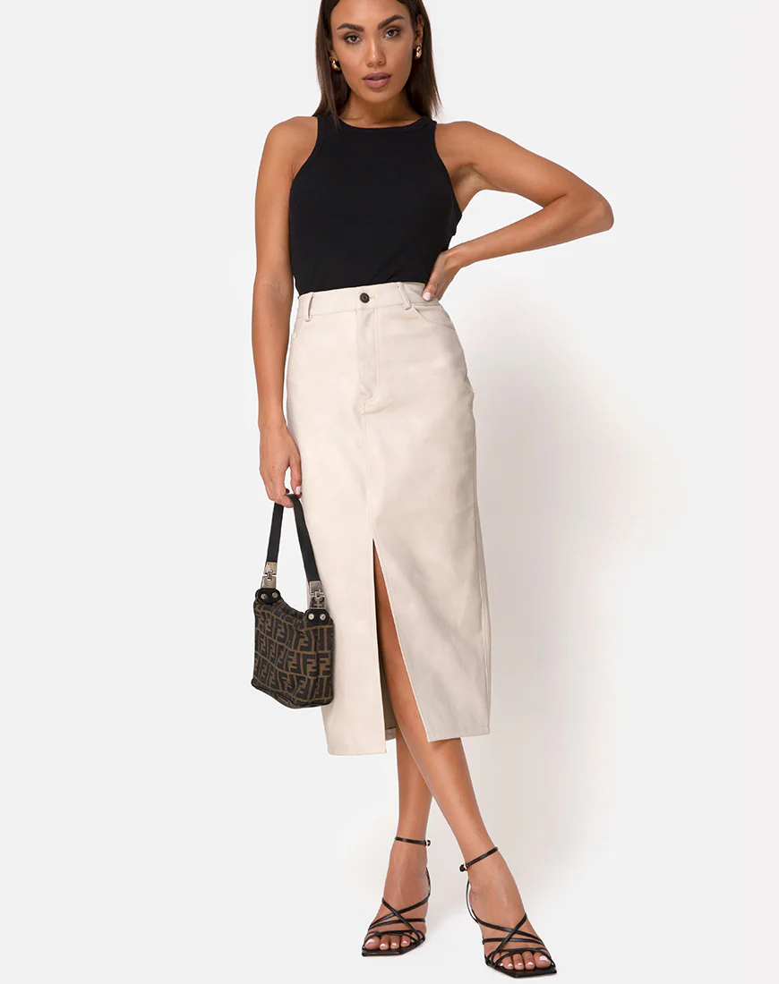Pyra Midi Skirt in PU Stone - Image 2