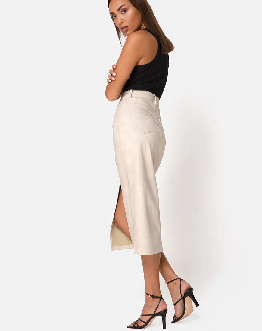 Pyra Midi Skirt in PU Stone - Image 3