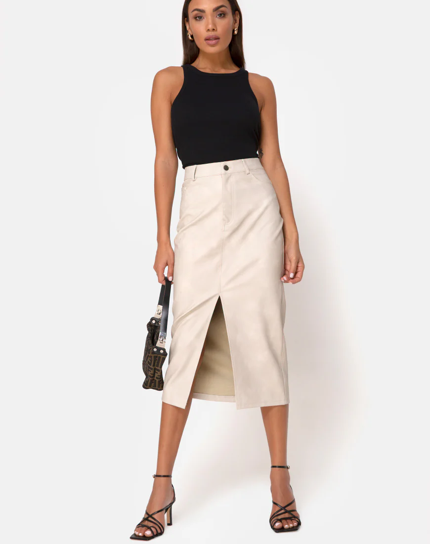 Pyra Midi Skirt in PU Stone - Image 4