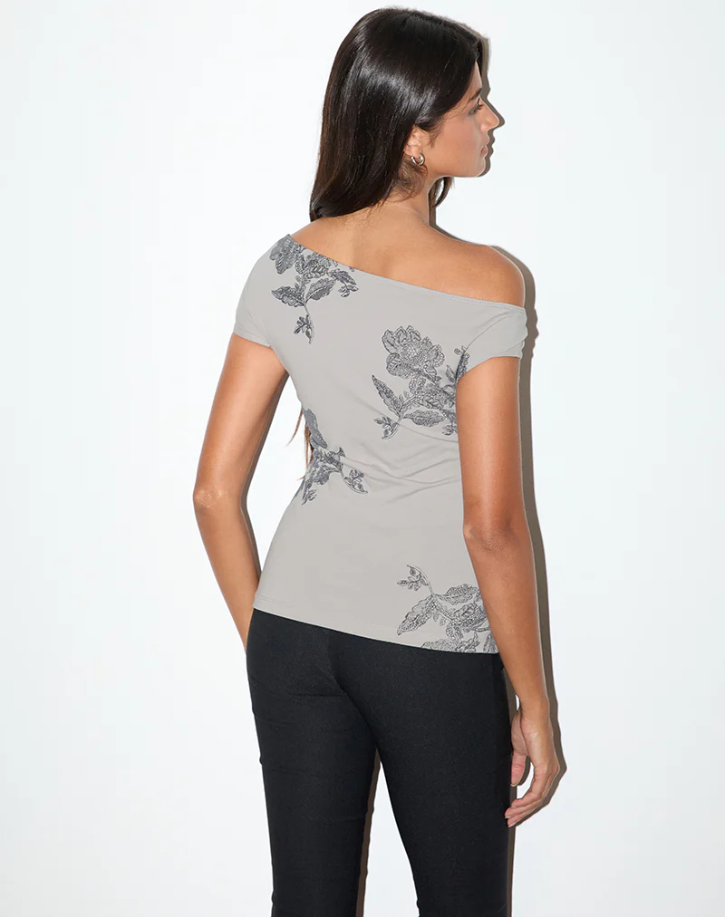 Pyso Asymmetric Top in Lace Flower Grey - Image 4