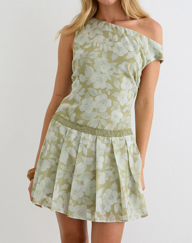 Qaireen Mini Dress in Pale Flower Green - Image 3