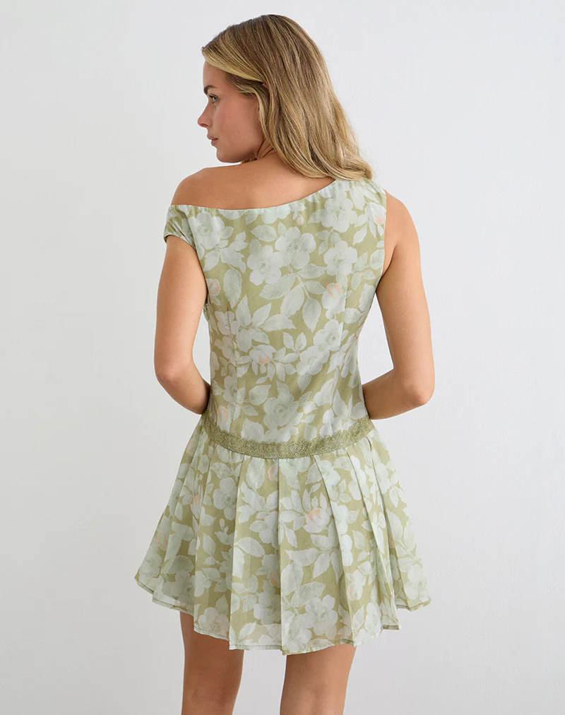 Qaireen Mini Dress in Pale Flower Green - Image 5
