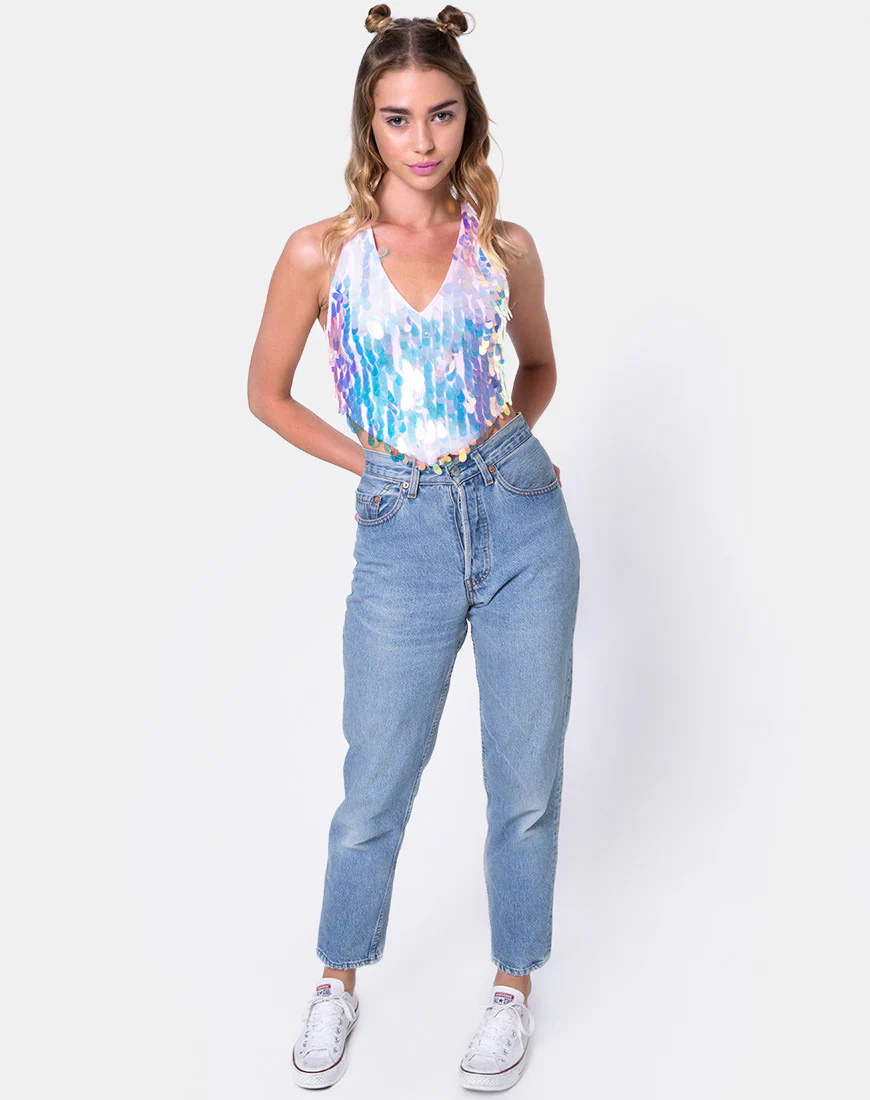 Quartz Crop Top in Opal Unicorn Sequin Pink - Image 3