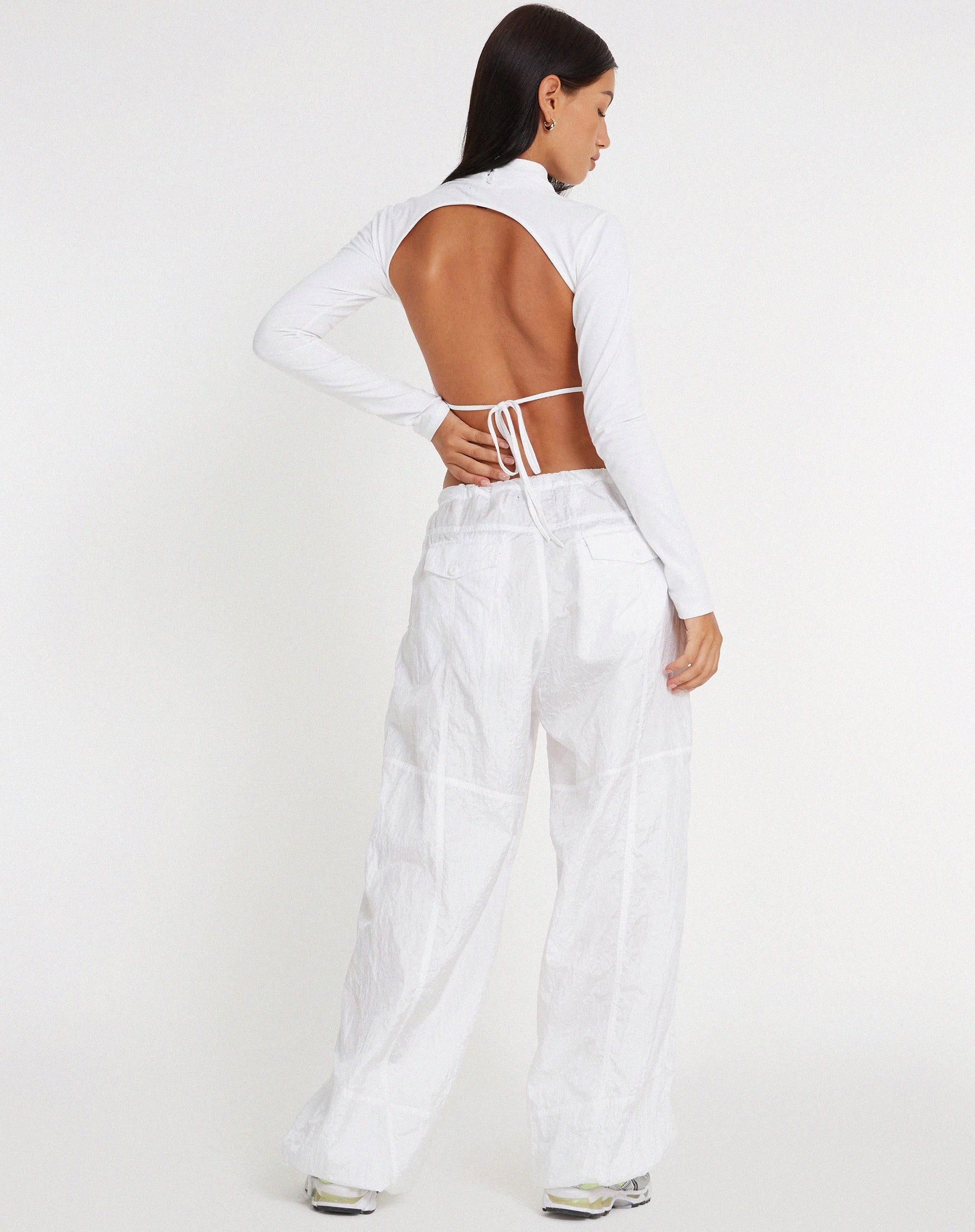 Quelia Open Back Crop Top in White - Image 4