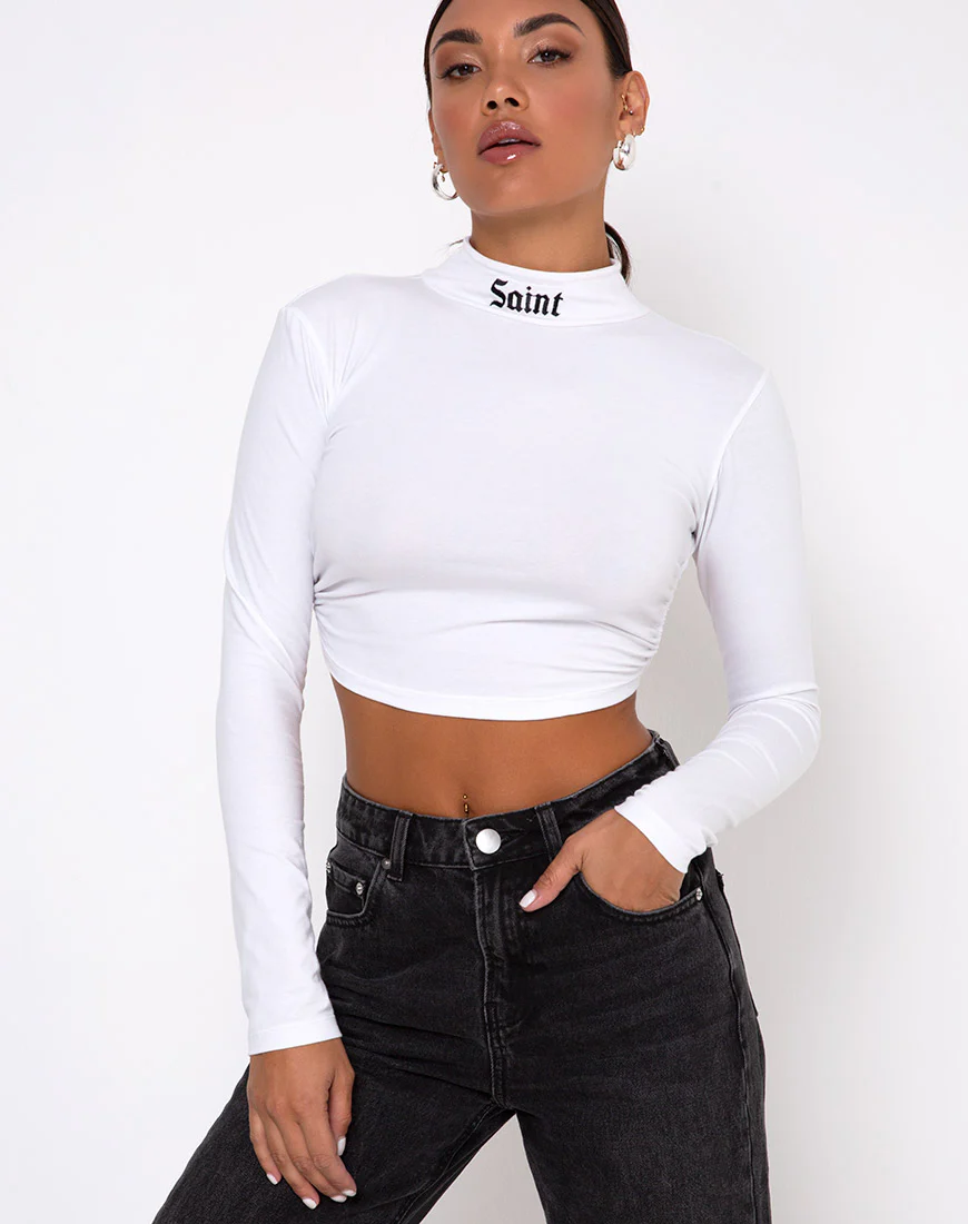 Quelia Crop Top in White 'Saint' Embro - Image 2