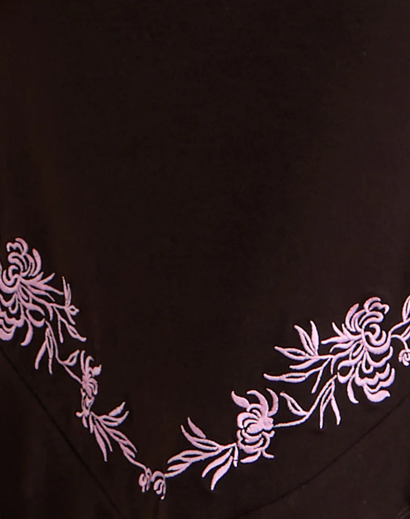 Quelin Midi Dress in Chocolate Brown with Rose Embroidery - Image 7
