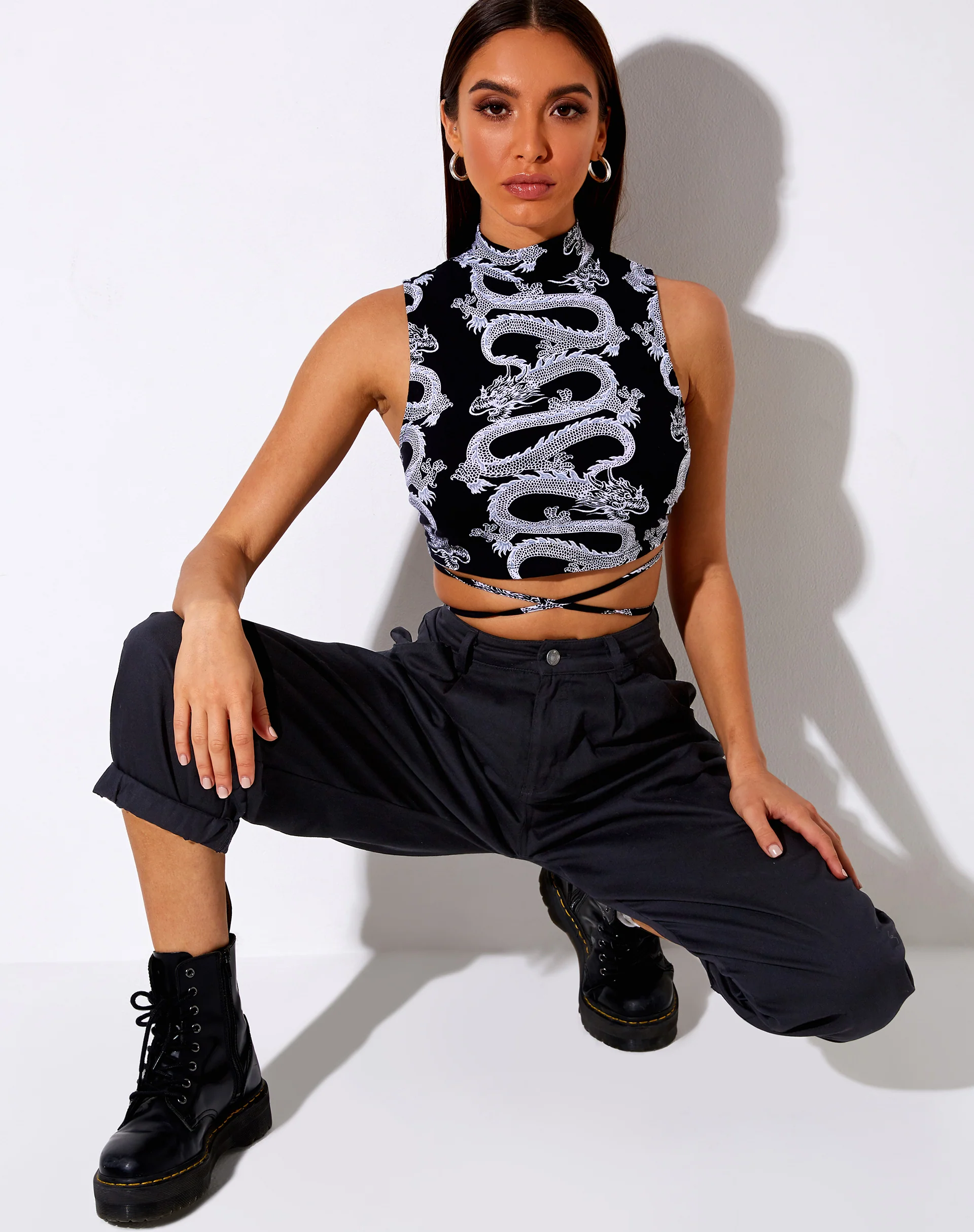 Quera Crop Top in Dragon Rope Black Placement - Image 7