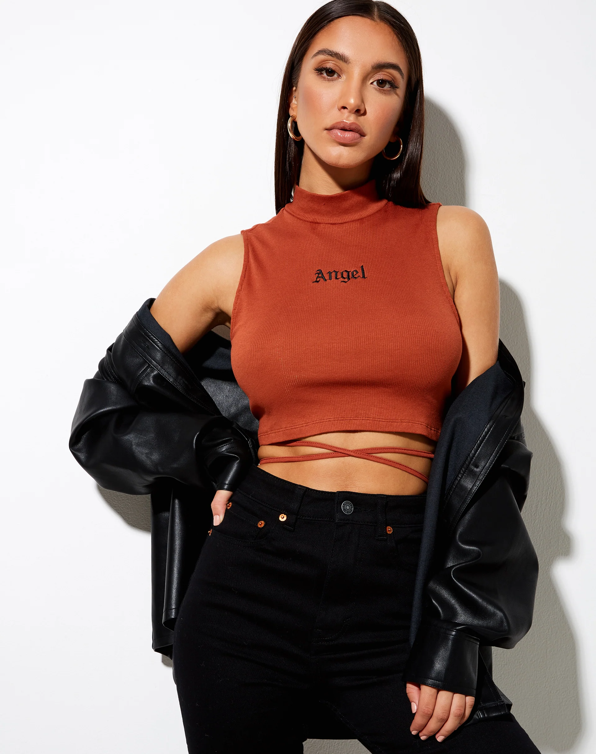 Quera Crop Top in Rib Picante with 'Angel' Embro - Image 4