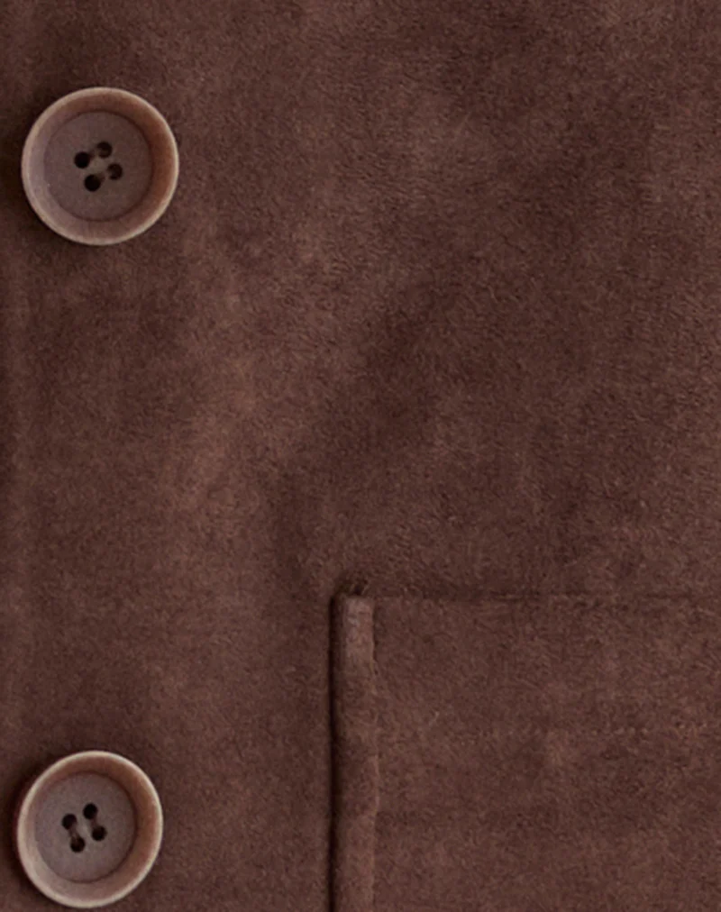 Quincy Faux Suede Cropped Jacket in Brown - Image 7