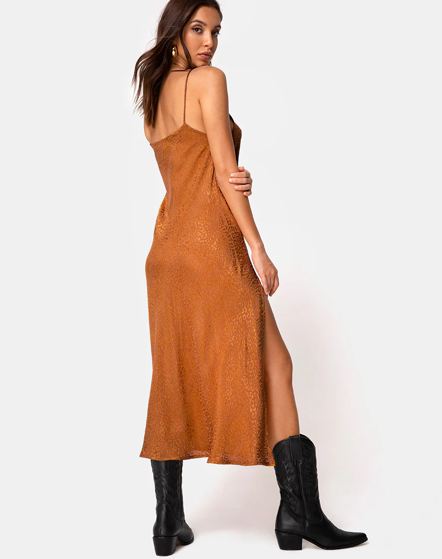 Quinty Dress in Gold Satin Cheetah - Image 5