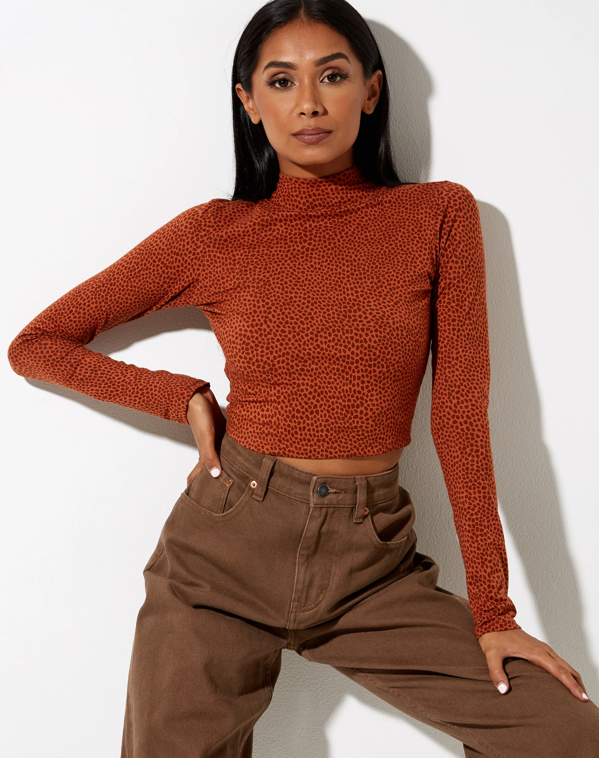 Quky Crop Top in Mini Croc Brown - Image 2