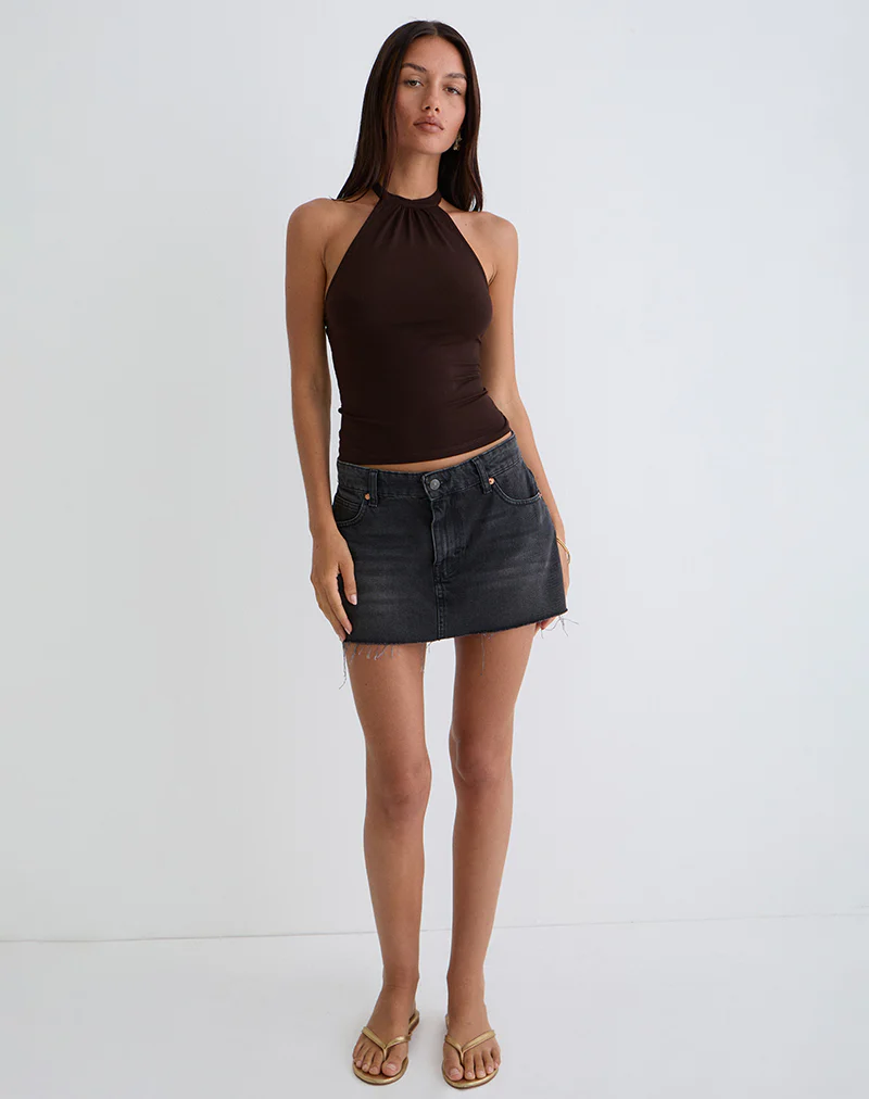 Raceline Halterneck Top in Rayon Jersey Chocolate Brown - Image 4