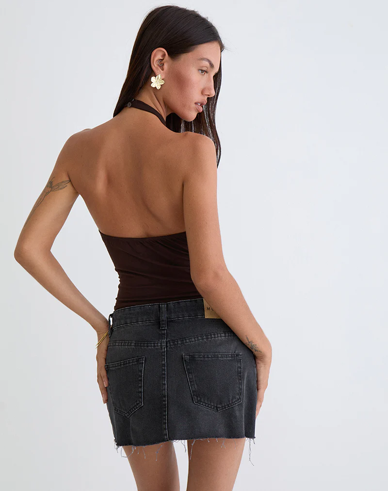 Raceline Halterneck Top in Rayon Jersey Chocolate Brown - Image 6