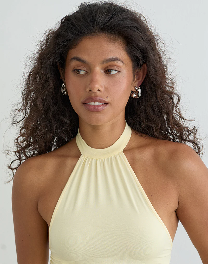 Raceline Halterneck Top in Rayon Jersey Lemon - Image 2