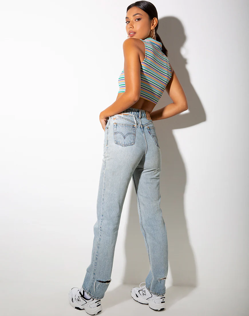 Raco Crop Top in Rib Green Purple and Yellow - Image 4