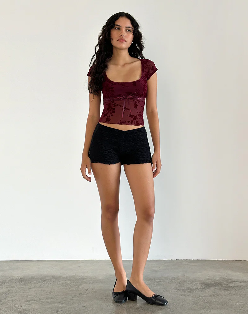 Rada Top in Botanical Flocked Maroon - Image 3