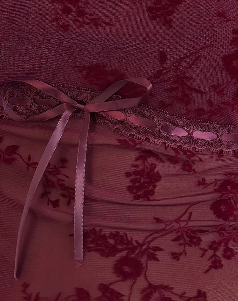 Rada Top in Botanical Flocked Maroon - Image 5